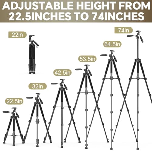 Eicaus 74'' Tall Tripod for Camera and Cell Phone, Professional Heavy Duty Camera Tripod for Photography, Compatible with Canon, Sony, Nikon,Panasonic, iPhone and Samsung - Image 6