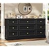 Hasuit Large Dresser with 9 Drawers for Bedroom 614 Long Modern Chest of Drawers Black Wide Dressers Clothes Closet Wooden Bedroom Funiture Storage Organizer