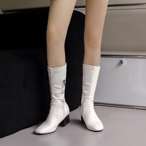 BEAUPAS Women's Round Toe Chunky Mid Calf Boots Low Heels Gogo Boots Block Heel Shoes4