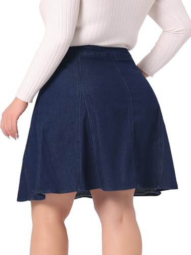 Agnes Orinda Plus Size Denim Skirt for Women Casual A-line Jean Buttons Decor Faux Pockets Mini Skirts4