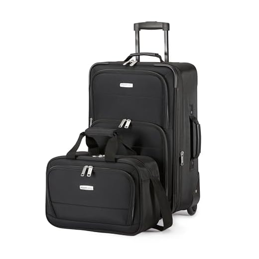 Amazon Basics Lot de 2 Valises Souples Extensibles (58 cm) et Sac Fourre-Tout (25 cm), Légers, 100% Polyester, Ensemble de Bagages Empilables, Noir