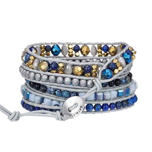 Image of Plumiss Women Boho Handmade Natural Stone Crystal Leather Bead Wrap Bracelets Collection