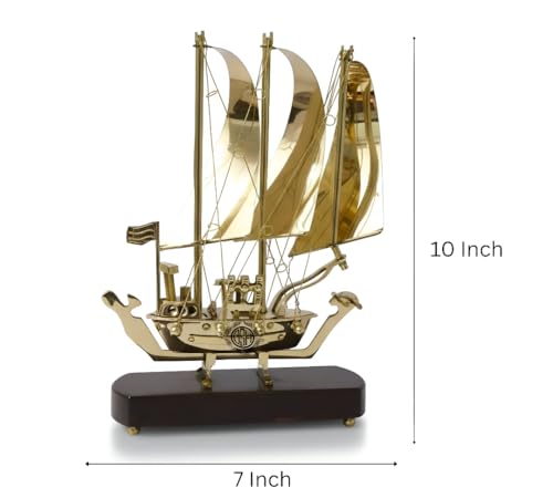 Image of DSH CRAFTING YOUR CURIOSITY Brass Ship with Wooden Base, Showpiece Item, Perfect for Home Decoration and Gifting