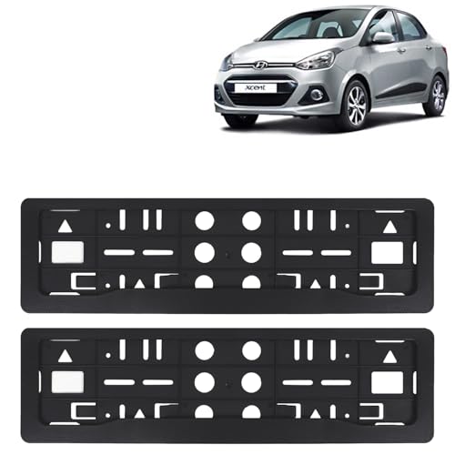 Image of KINGSWAY Xcent Car Number Plate Frames for All 2013 to 2017 Models of Hyundai Car Registration Plate Holders, Black Licence Plate Covers (Front and Rear), Universal Size 51.5 x 14.5 cm