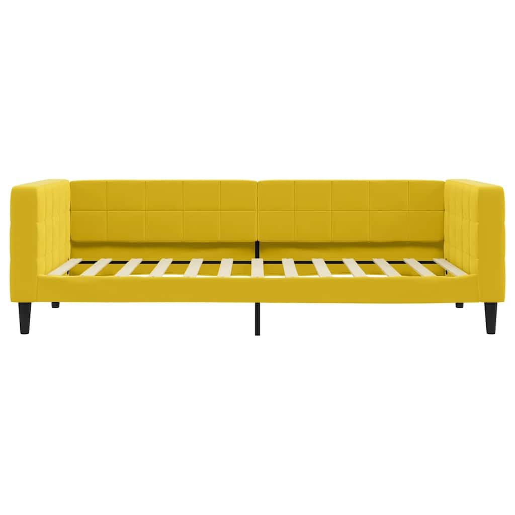 aksamitna rozkładana z materacem do salonu i sypialni 100x200 cm żółty | Sofa z materacem do spania, żółta, 100x200 cm, aksamit, rozkładana kanapa z funkcją spania, nowoczesna do salonu i sypialni
