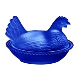 Hen on Nest Glass Dish, Crystal Glasses Candy Dish with Lid Hen-Shaped Chicken Fruit Bowl Dessert Snacks Plate Retro Bowl Jar for Home Office Tabletop Decor Kitchen Candy Jars Art (Blue)