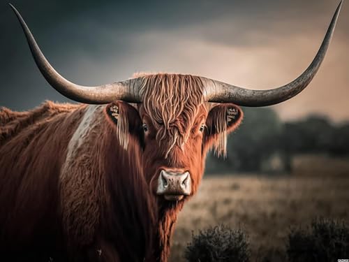 Peinture diamant 5D pour salon déco nature avec motif Highland Cattle ronde