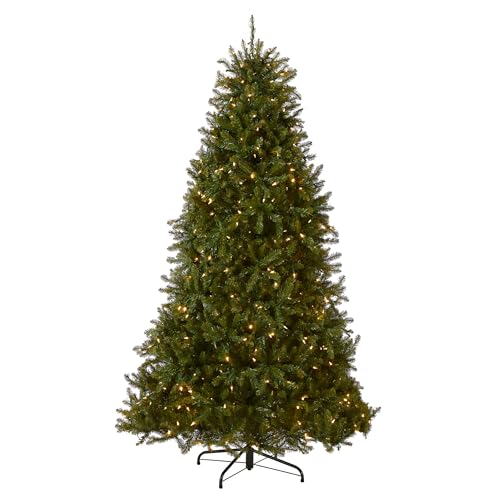 National Tree Company 7.5 ft Pre-Lit Dunhill Fir Artificial Christmas Tree, 700 LED Lights, 2,514 Tips, PowerConnect, Foot Pedal, 10 Light Functions, Includes Stand, Green
