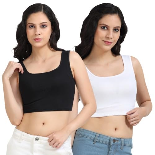 chromastyle Women's Cotton Blend Crop Top, Square Neck, Sleeveless, White, Casual Wear-picture-26