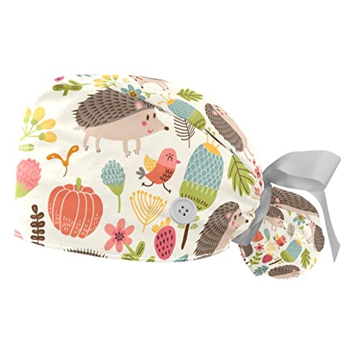Chapeaux bouffants de travail ajustables JDEZ motifs fleurs et oiseaux pour homme et femme