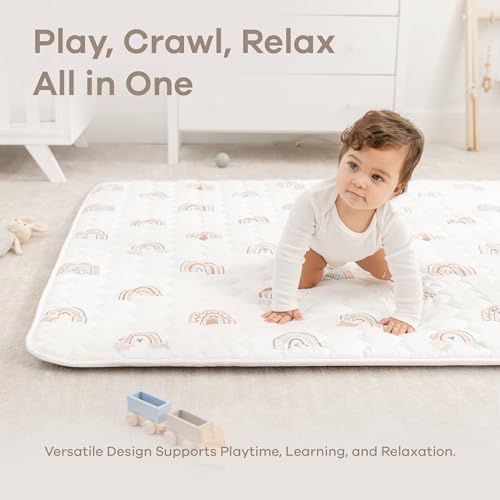 Comfy Cubs Kids Play Mat, Square 143 x 143 cm - 0+ Months, Soft Baby Mat with Non-Slip Bottom - Safe, Plush Quilted Surface for Kids Playtime, Tummy Time, and Comfort - Rainbow - 3