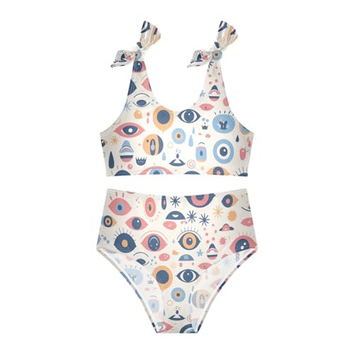 KLL Abstract Evil Eye White Girls' Two Piece Bikini Set Quick-Dry Bathing Suit Swimwear Adjustable Strap3