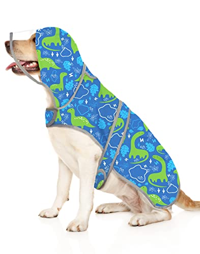HDE Dog Raincoat with Clear Hood Rain Jacket Poncho for Small Medium Large Dogs Dinosaurs - L