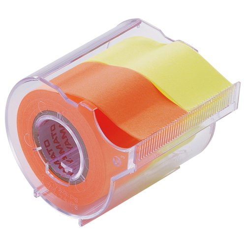 Image of Yamato Memoc Roll Tape, Self-Stick Memo Paper Tape, with Tape Dispenser, 25mm x 10m, 2-Color Set, Orange & Lemon, 1 ea. (NORK-25CH-6C)