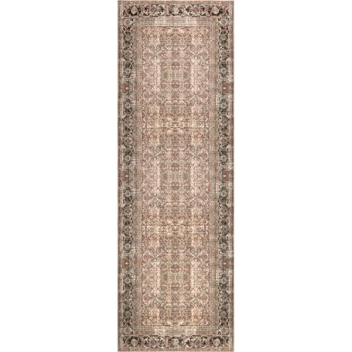 Alfombra runner nuLOOM Splashguard 2'6" x 8' marrón y verde miniatura 4