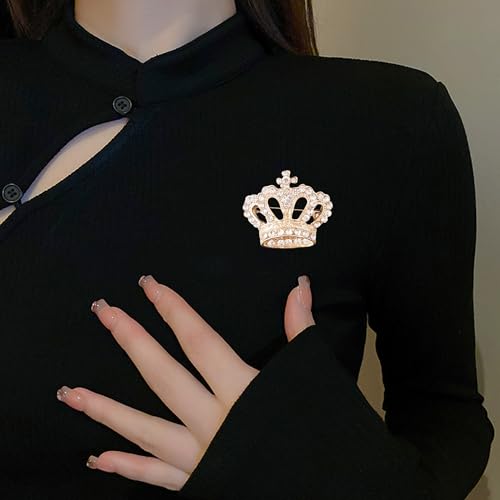 Image of YUNXI King Queen Royal Crown Brooch For Women Men Fashion Gold Silver Rhinestones Crystal Brooches Pin Wedding Party Banquet Birthday