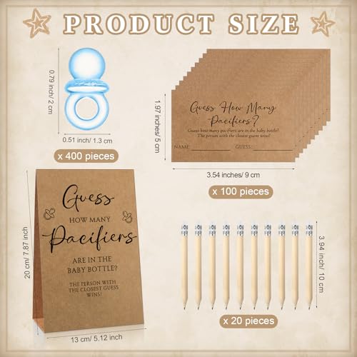 Image of Roowest 512 Pcs Baby Shower Games Guess How Many Pacifiers Sign 100 Small Guessing Games 10 HB Pencils 750ml Milk Bottle 400 Acrylic Pacifiers Decoration for Guest Gender Reveal