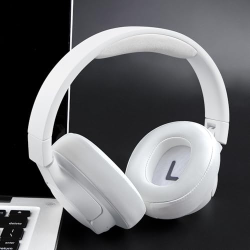 Image of SOULWIT Replacement Kit for JBL Tune 700BT /710BT /720BT /750BTNC /760NC /770NC Headphones, Protein Leather Ear Pads + Headband - White