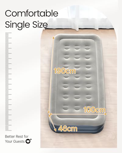iDOO Single Air Bed, Inflatable Mattress with Built-in Electric Pump, 3 Mins Quick Self-Inflation/Deflation Guest Air Mattress, Blow Up Camping Bed for Home Portable Travel 190x100x46cm 250kg MAX - Image 5
