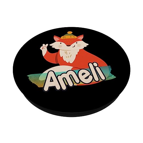 AMELI - Adorable girl name with cool Fox PopSockets Swappable PopGrip, Black - Image 2