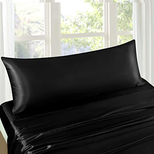 Treely Satin Body Pillowcase For Hair And Skin, Silky Satin Body Pillow Cover 20X48 Inches Body Pillow Case With Envelope Closure, Black #TOP6
