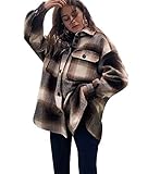 hemdjacke herren Kleidungsart :locker ORANDESIGNE Braun Kariertes Knöpfen Taschen Oversize Bluse Mantel Jacke Hemdjacke Holzfällerjacke Damen Mode