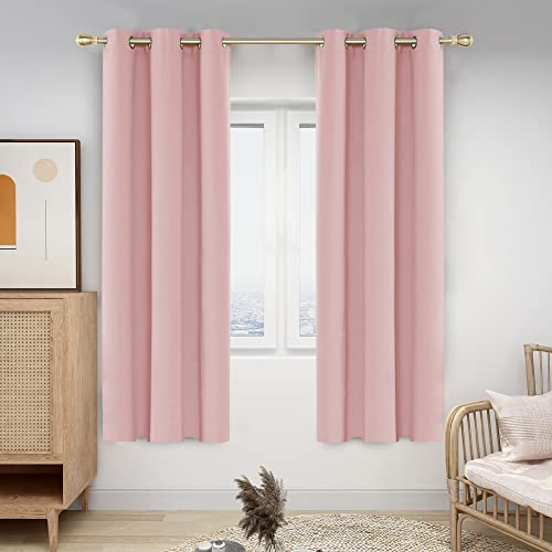 Deconovo Short Blackout Curtains, Thermal Insulated Room Darkening Blackout Curtains, Grommet Window Curtain For Small Indoor Windows, 2 Panels, 42X45 In, Coral Pink #TOP1