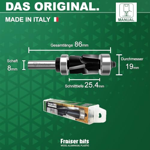 Fraiser Kompressions-Bündigfräser mit oberem und unterem Kugellager – Schaft 8 mm, Schneidhöhe 25,4 mm – für Oberfräse und Kantenfräse – für Holz und Laminat