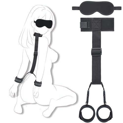 smグッズ 拘束具 女性 アダルトグッズ M字開脚 あだると 女性 sm 拘束具 大人のおもちゃ カップル向け アダルト 目隠し 足枷 開脚 コスプレグッズ 両足拘束 両手拘束 バックルでワンタッチ 調節可能 男女兼用 (黒い4点セット) - 画像1