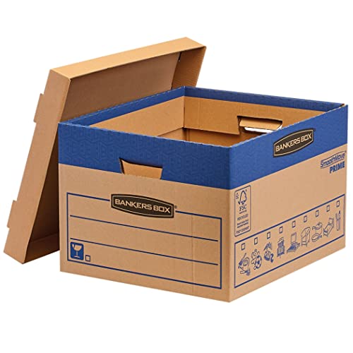 10 BANKERS BOX Large Strong Moving Boxes 47L FastFold SmoothMove Cardboard Packing Storage Boxes Heavy Duty Double Wall Boxes for Moving House with Handles 43cm x 38cm x 29cm (Pack of 10) Brown