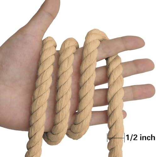 Image of Natural Brown Cotton Rope 1 /2 inch x 100 feet Nautical Rope for Crafts Plant Hanger Home Decor