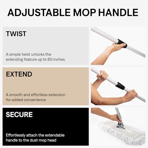 Image of Commercial Dust Mop - 60 Inch Floor Sweeper | For Hardwood, Reusable Cotton Mop Head, Extendable Handle, Dry Mop for Floor Cleaning & Janitorial Supplies