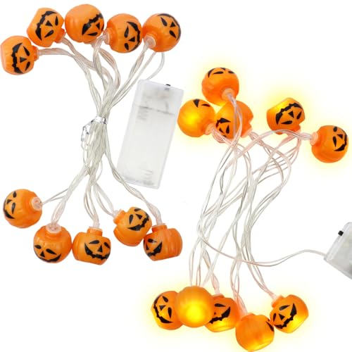 2 Pack Halloween Pumpkin String Lights 5Ft 10 LED Battery Operated Indoor