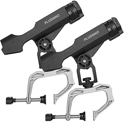 PLUSINNO Fishing Boat Rods Holder with Large Clamp Opening 360 Degree Adjustable Fishing Rod Racks Folding Holder (RH50-2Pcs)