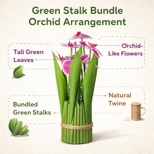 Image of CraftVatika Light Pink Orchid Artificial Flower Bouquet Decor, Realistic Orchid Flowers Bouquet Gift for Girls Faux Flowers for Table, Home Living Room Desk Decor, Wedding Anniversary Birthday Gift