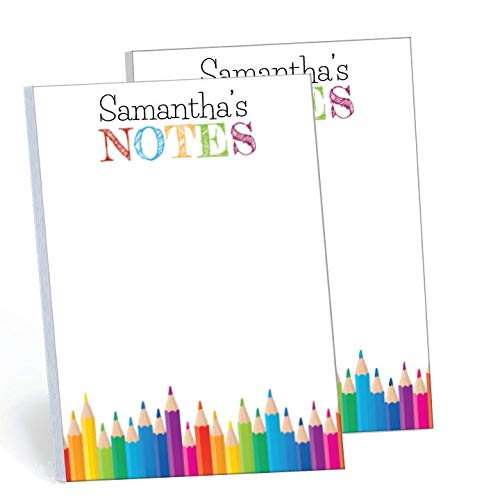 Colored Notes Set of 2 Personalized Teacher School Memo Pads Notepads, 2 pads - 50 sheets per pad. 5.5” x 8.5”. Made in the USA.