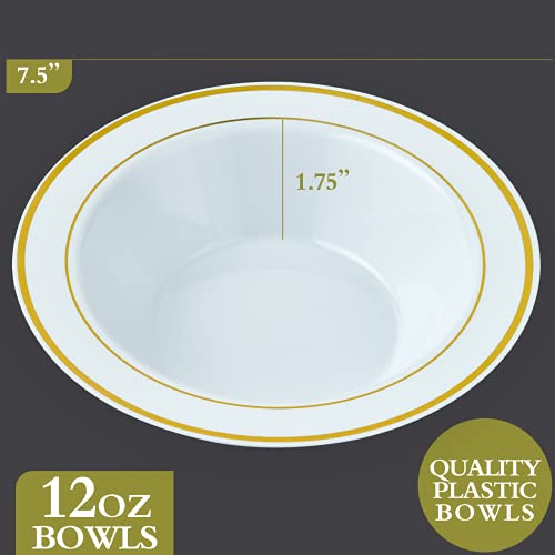 Jolly Party 50Pcs Plastic Bowls With Gold Rim-12Oz Disposable Soup Bowls, Christmas Thanksgiving Premium Dessert Salad Bowls For Wedding/Party #TOP4