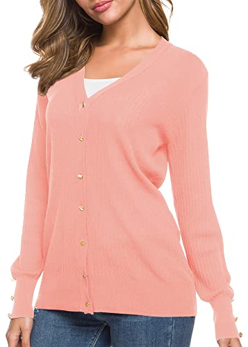 Urban CoCo Women's Long Sleeve Soft Metallic Button Down V Neck Knit Sweater Cardigan2