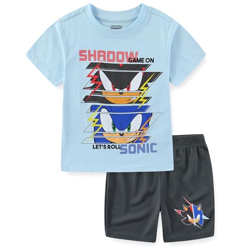 SEGA Sonic the Hedgehog Shadow Boys Short Sleeve T-Shirt and Mesh Short Set for Big Kids
