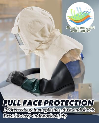 Image of 3Pcs Shawl Cap Sandblasting Mask Set, 1 Sand Blasting Hood Cap 1 Gloves 1 Sandblasting Hood Replacement Lens Glass
