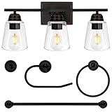 Hykolity 3-Light Bathroom Vanity Light 5-Piece All-in-One Bath Set （Led Edison Bulbs as Bonus) with Oil Rubbed Bronze Finish ETL Listed