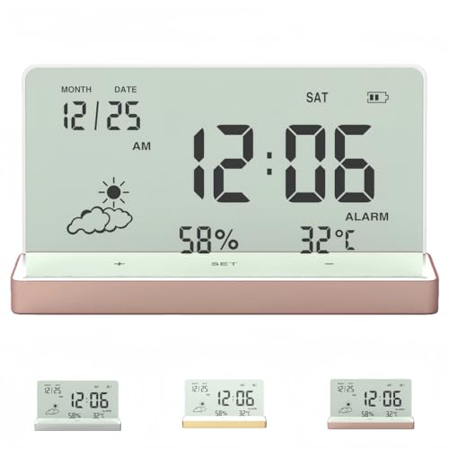 ShineLuxe電子目覚まし時計デスクトップ時計、デジタル目覚まし時計、透明な大画面の温度/湿度/日付表示を備えたクリエイティブでクリアなデジタル時計 ゴールド (ローズゴールド)