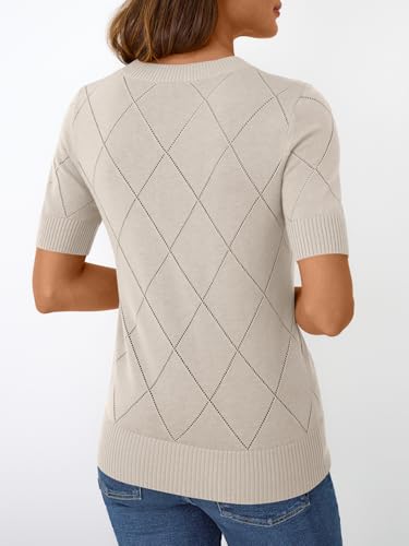 LILLUSORY Womens Knit Hollowed Out Sweater Summer Lightweight Short Sleeve Wool Blend Tops4