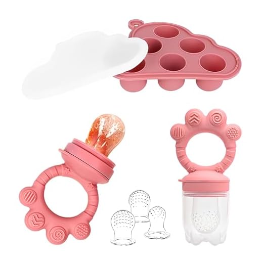 ORAGKE Chupete Fruta Bebe con 3 Tetinas de Silicona sin BPA, Chupetes y Recipiente Bandejas Congelar Comida con Tapas para Alimentacion Complementaria Bebe Denticion, Leche Materna, 4 Meses+ (Rosa)