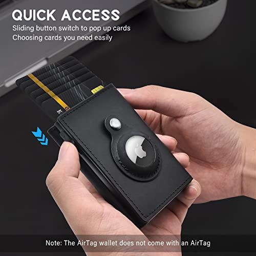 Gaochale Airtag Wallet Genuine Leather Air Tag Wallet Rfid Technology Credit Card Holder With Minimalist Wallet For Men For Apple Airtag (No Airtag Included)(Black) #TOP4
