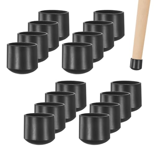 Image of M METERXITY 16-Pack Chair Leg Caps, 5 /8 Inch(16mm) PVC Chair Leg Floor Protectors for Folding Chairs /Metal Chairs /Furniture Table /Hardwood Floors, Round Non-Slip Cover End Tips [Black]