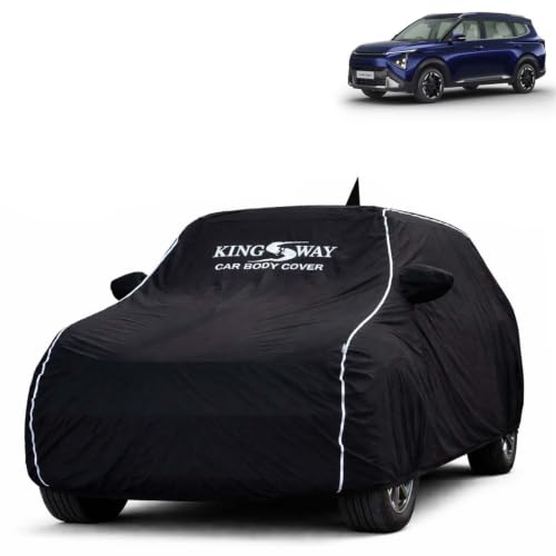 Image of KINGSWAY Super Waterproof Car Cover Only with Kia Carens Clavis (Year 2025 Onwards - All Model) | Mirror and Antenna Pockets | All Weather Car Body Cover with Silver Piping | Black