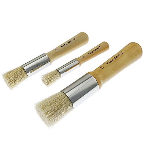 Bllndx Wooden Stencil Brush 3Pcs Natural Pure Hog Bristle Template Paint Brushes For Acrylic Oil Watercolor Art Painting Stencil Project Card Making Diy Crafts (#2,6# And #10) #TOP3