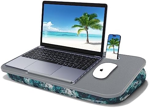 Lap Desk with Pillow Cushion, Home Office Portable Laptop Lap Desk with Device Ledge & Tablet Holder, Removable & Washable, for Sofa Bed Working Writing, Lap Desk for Laptop, Fits up to 17 inch Laptop