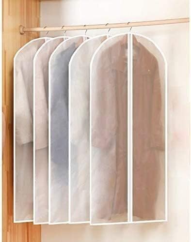 Garment Bags Dust Cover Storage Clear Dust Jacket Five-Fiece Plastic Dust Suit Bag White Zipper Breathable Full Zipper